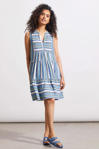 alt view 1 - PRINTED SLEEVELESS DRESS WITH TIERED SKIRT-Blue sea