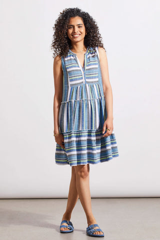 alt view 3 - PRINTED SLEEVELESS DRESS WITH TIERED SKIRT-Blue sea