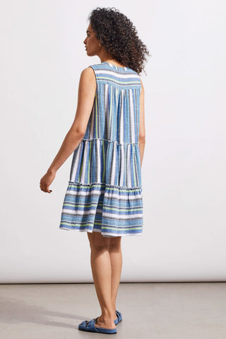 alt view 4 - PRINTED SLEEVELESS DRESS WITH TIERED SKIRT-Blue sea