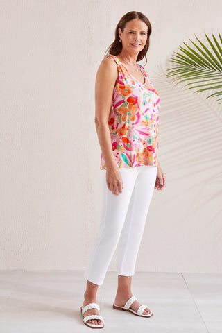 alt view 2 - PRINTED SLEEVELESS TOP WITH SHOULDER TIES-Raspberry