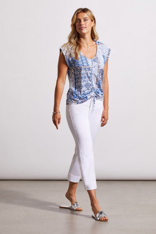 alt view 2 - PRINTED SLEEVELESS V-NECK TOP WITH SHEERING-Bluestar