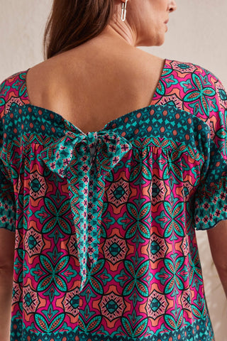 alt view 3 - PRINTED SQUARE NECK BLOUSE WITH PICO STITCHING-Atlantic