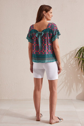 alt view 4 - PRINTED SQUARE NECK BLOUSE WITH PICO STITCHING-Atlantic