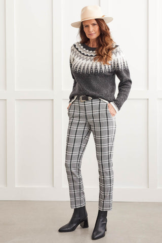 PULL-ON PLAID ANKLE PANTS-Silver