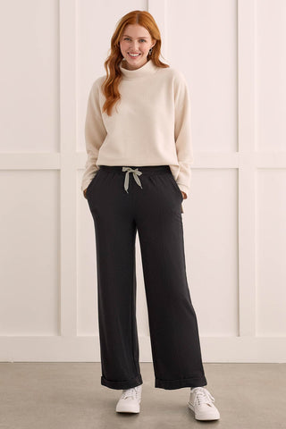 PULL-ON SOFT FRENCH TERRY PANTS WITH CUFF-Black