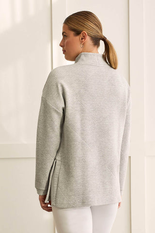 QUILTED KNIT TUNIC WITH SIDE SLITS-Grey mix