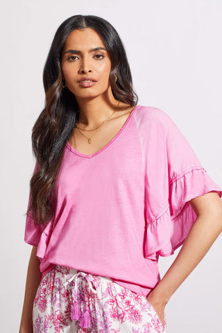 alt view 1 - RAGLAN TOP WITH DOUBLE FRILL-Hi pink