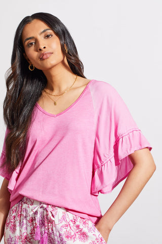 alt view 3 - RAGLAN TOP WITH DOUBLE FRILL-Hi pink