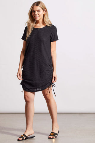 alt view 2 - SHORT SLEEVE DRESS WITH SIDE RUCHING-Black