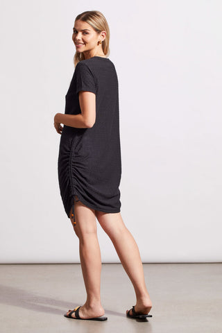 alt view 4 - SHORT SLEEVE DRESS WITH SIDE RUCHING-Black