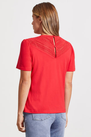 alt view 4 - SHORT SLEEVE TOP WITH LACE DETAIL-Poppy red
