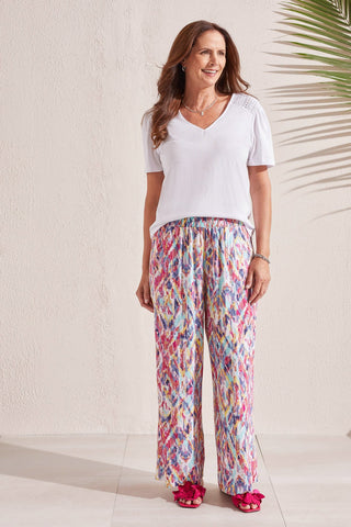 Tribal RedWine Button-Fly Wide Leg Pant - New Moon Boutique