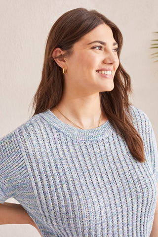 alt view 1 - SLEEVELESS BOATNECK SWEATER WITH RIBBED DETAILS-Sea sapphire multi