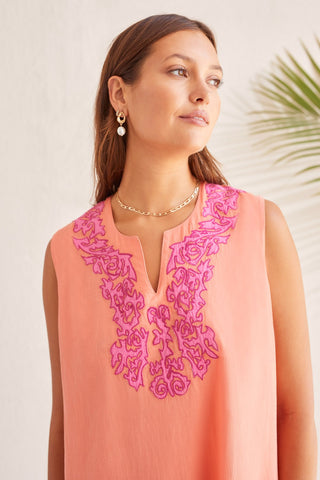 alt view 3 - SLEEVELESS TUNIC COVER-UP WITH EMBROIDERED BORDER-Coral blush