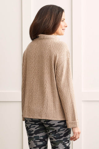 SOFT KNIT FUNNEL NECK TOP WITH BUTTONS-Cinnamon