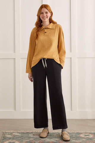 SOFT KNIT FUNNEL NECK TOP WITH BUTTONS-Marigold