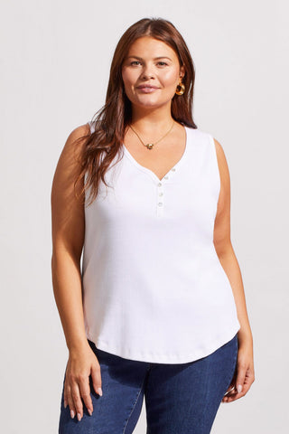 alt view 2 - SOLID COTTON HENLEY TANK TOP-White